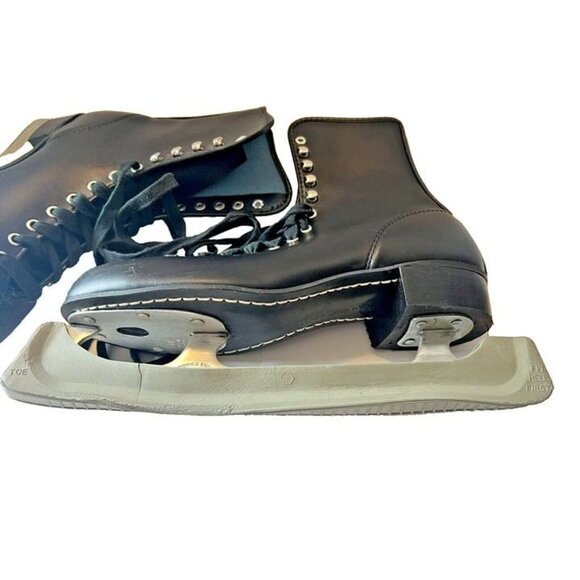 Scabbard Size 7 Black Leather Lace Up Figure Ice Skates Sheffield Steel w Guards - Picture 5 of 9